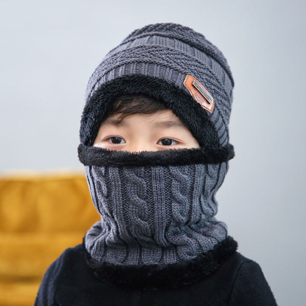 Kids Winter Beanie Hats And Scarf Set Warm Knitted Skull Cap Neck Warmer