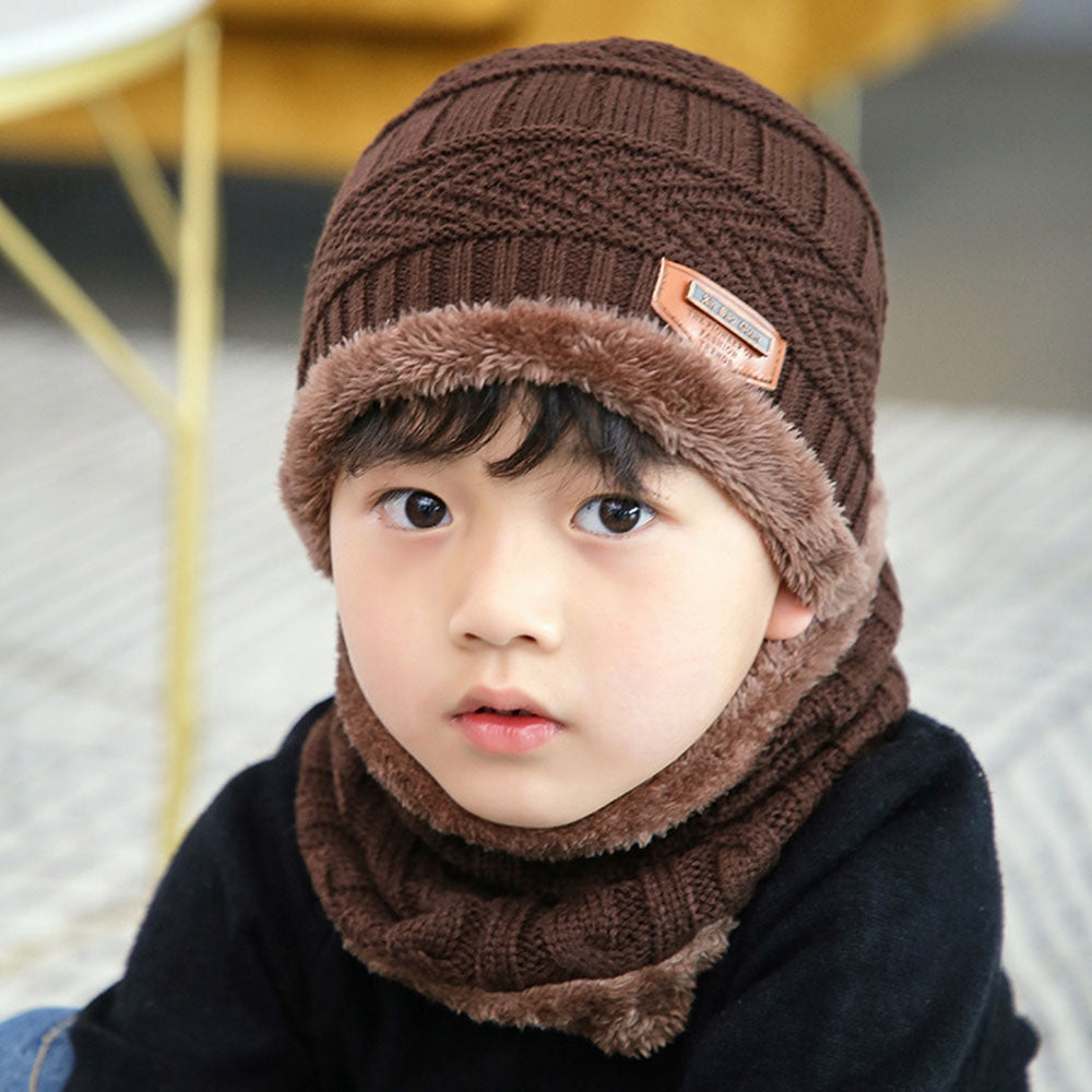 Kids Winter Beanie Hats And Scarf Set Warm Knitted Skull Cap Neck Warmer