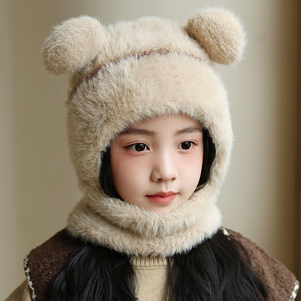 New Warm Scarf Mask Integrated Hat Pompom Windproof Hooded Hat Coldproof Beanie Hat