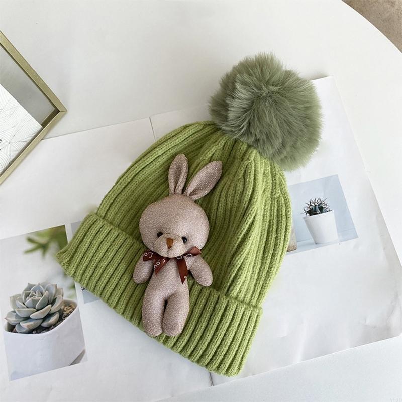 Baby Winter Warm Knitted Beanie Hat Stuffed Rabbit for Doll Cuffed Skullies