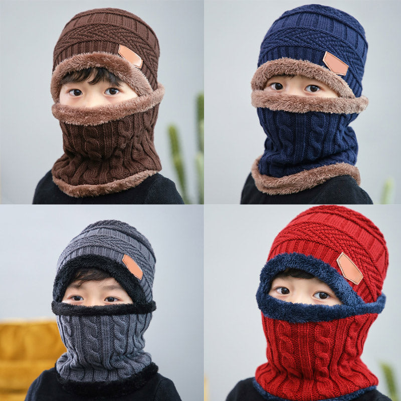 Kids Winter Beanie Hats And Scarf Set Warm Knitted Skull Cap Neck Warmer