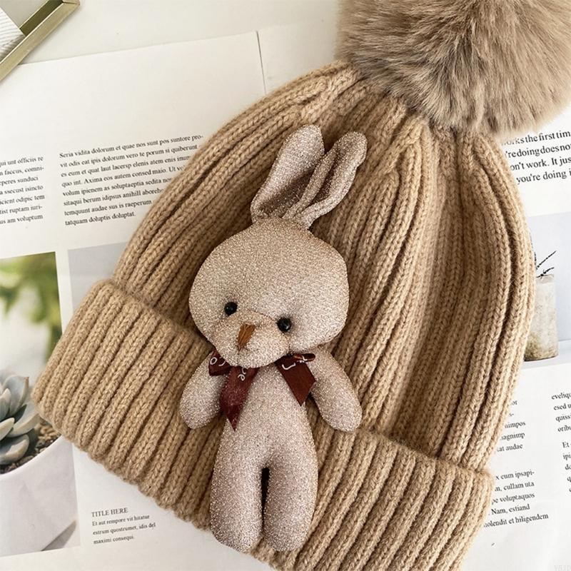 Baby Winter Warm Knitted Beanie Hat Stuffed Rabbit for Doll Cuffed Skullies