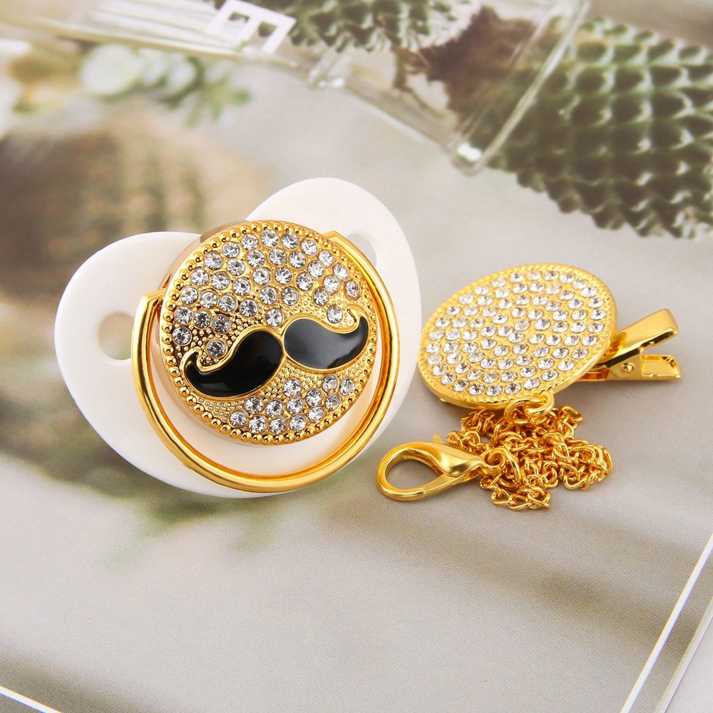 Baby fruit pacifier with chain holder fancy mustache
