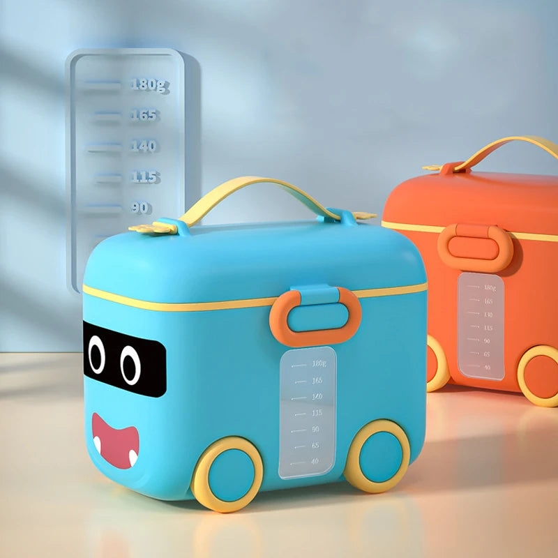 Baby Milk Powder Box with Four Compartments, Rotatable Formula Dispenser, Portable Milk Powder Container for Baby in car shape