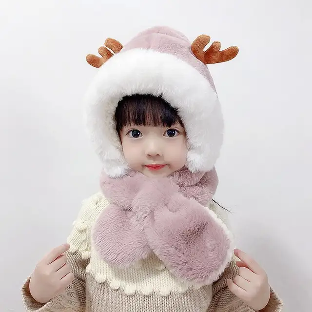 Baby Winter Warm Hat Scarf Girls Boys Winter Hat Earflap Hoodie Scarf Children Winter Thicken Ear Hat for Infant Baby Accessory