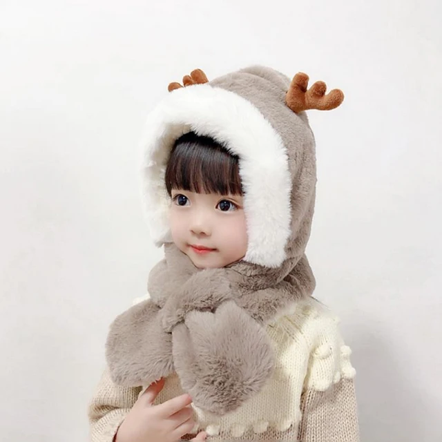 Baby Winter Warm Hat Scarf Girls Boys Winter Hat Earflap Hoodie Scarf Children Winter Thicken Ear Hat for Infant Baby Accessory