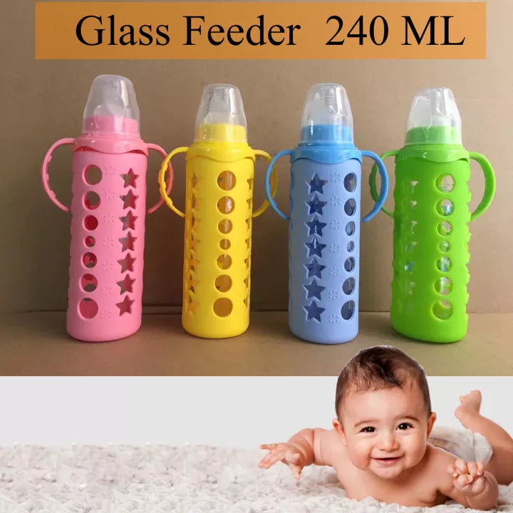 Baby glass feeder with silicon cover 240ml/8 oz
