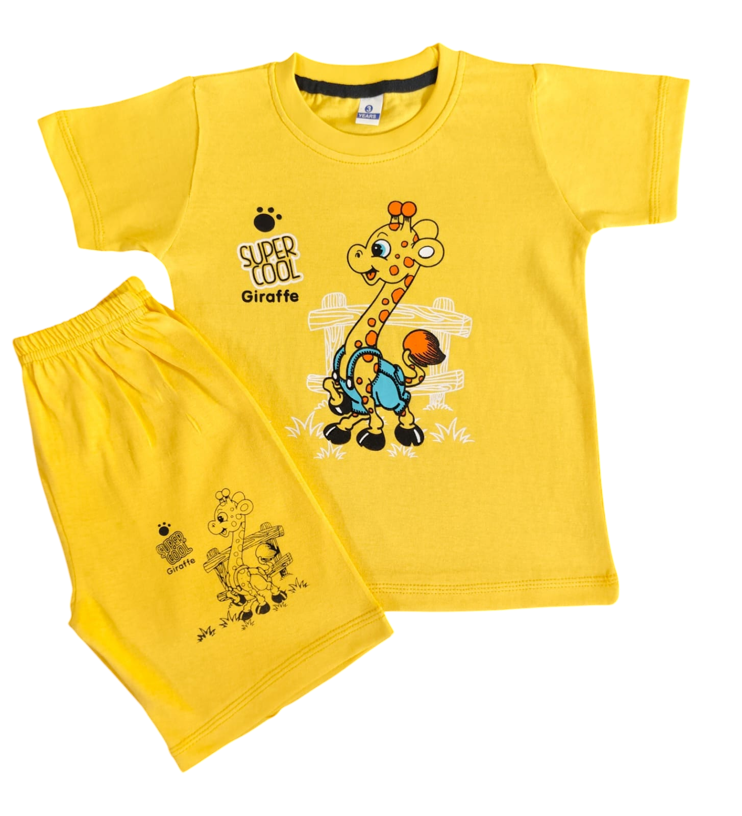 Yellow super cool Giraffe T-shirt & short set for Baby boys And Girls(1 to 5 years)