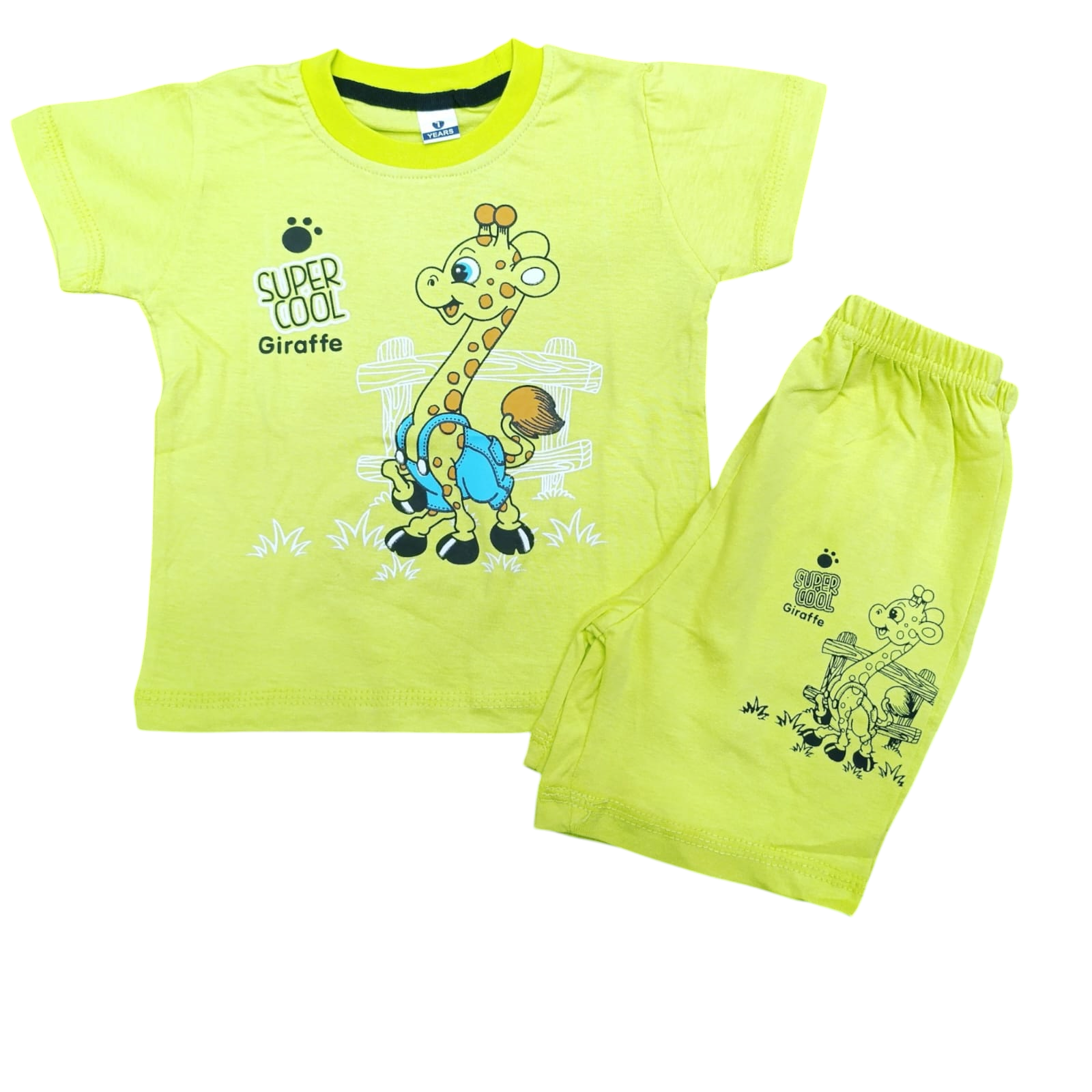 Green super cool Giraffe T shirt and short set for Baby boys And Girls(1 to 5 years)